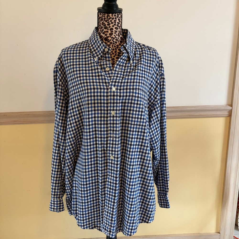 Brooks Brothers Blue Gingham Button Down Shirt XL All Cotton Sport Shirt